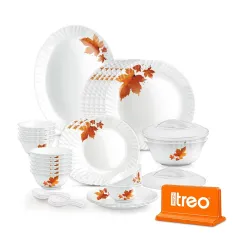 Treo by Milton Opalware Neuma Mapelle Dinner Set of 35 | Serving for 6|Microwave & Dishwasher Safe | Bone-Ash Free | Tempered Toughness | Plates, Bowls, Lid, Spoons | Crockery Set for Dining & Gifting