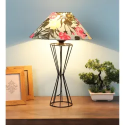 tu casa Table Lamps Black Metal Base with Multi Floral Cotton (Floral Print) Shades for Home Décor, Bedrooms, Living Room, Gifting, Diwali Decoration, Dining Space, Study Room, Restaurants (H-19)