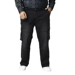 TURNING BLUE Mens Plus Size Black Cargo Relaxed Fit Jeans