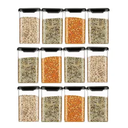 UmiMirari TEKCOOL Silicone,Glass Air Tight Kitchen Containers Set (Pack Of 4,1200 Ml) For Storage Pulses,Cereals,Grains,Dry Fruits,Pantry Organization & More,Food Grade,BPA Free,Stackable,Transparent
