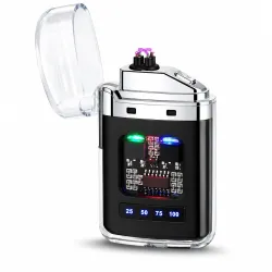USB Rechargeable Dual Arc Lighter with LED Display, Windproof Flameless Plasma Lighter, Compact Portable Design for Outdoor Camping Travel (Multicolor)