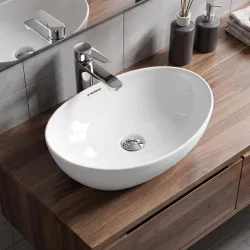 WASSMIST Wash Basin | Table Top Washbasin for Bathroom | Ceramic Oval