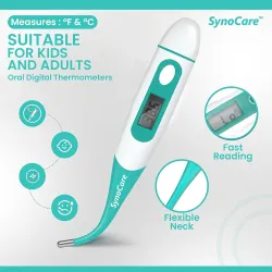 Waterproof Flexible Digital Thermometer, Quick & Instant Measurement of Oral & Underarm with Accurate Temperature in Celsius & Fahrenheit | Thermometer for Adults, Kids & Babies (Pack of 1)